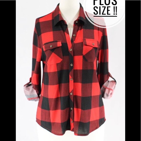 Tops - New flannel red/black shirt top in plus size